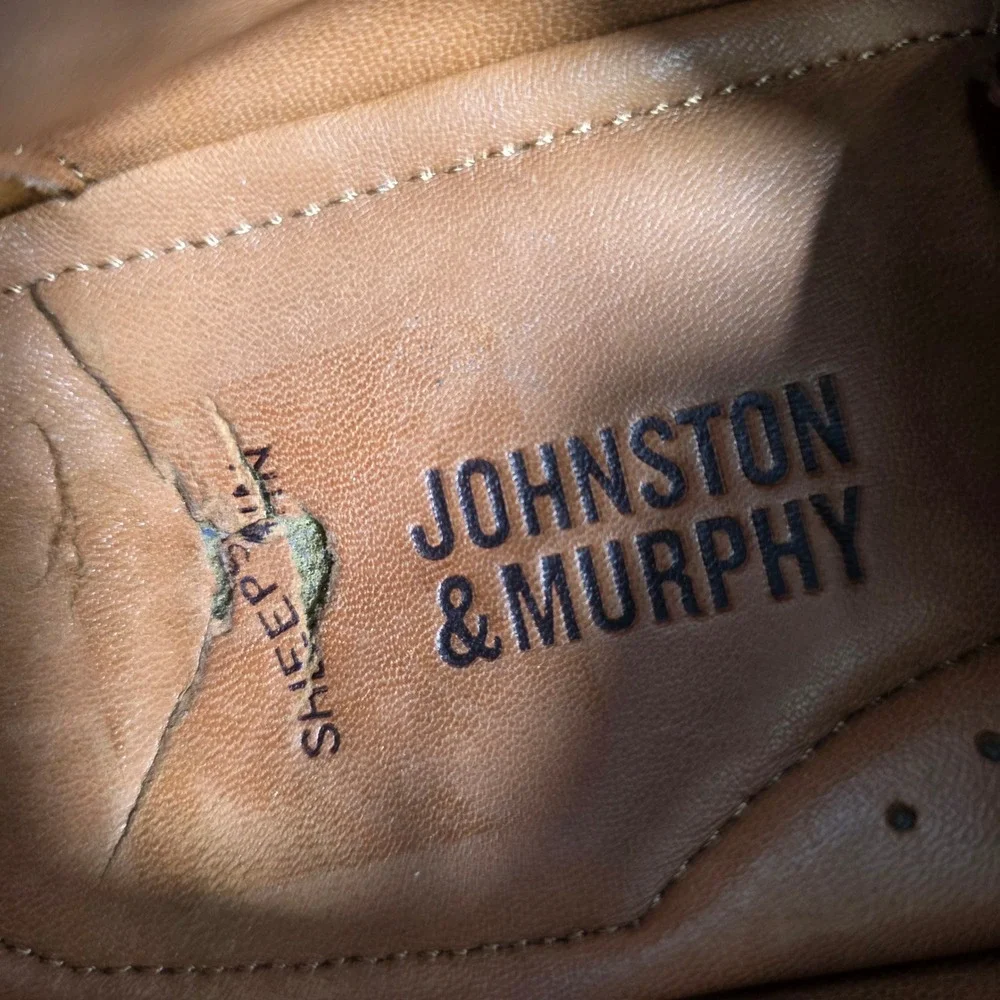 Johnston & Murphy Mens Brown Leather Wingtip Sheepskin Dress Shoes‎ Size 8.5